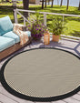 Black 4' 1 x 4' 1 Outdoor Border Round Area Rug Weather Resistant for Patio, Deck, Terrace, Balcony, Porch 100% Polypropylene Classic Bordered Carpet for Sale at Rug Engine