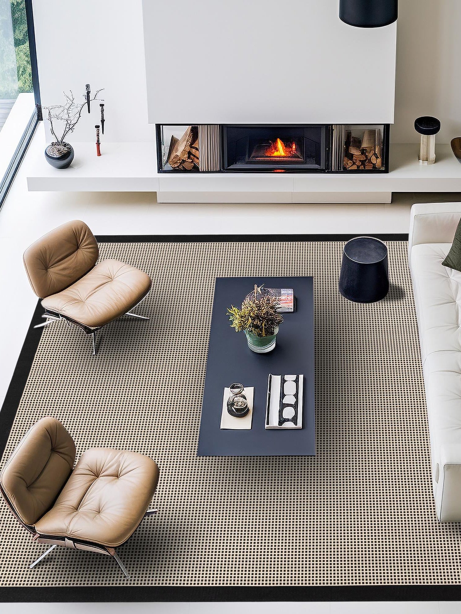 Black 7' 10 x 7' 10 Outdoor Border Square Area Rug Weather Resistant for Patio, Deck, Terrace, Balcony, Porch 100% Polypropylene Classic Bordered Carpet for Sale at Rug Engine