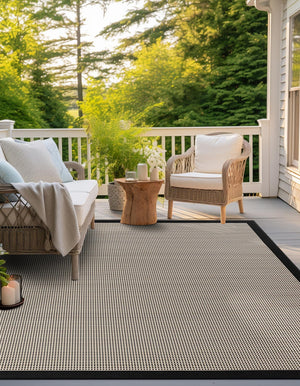 Black 7' 10 x 7' 10 Outdoor Border Square Area Rug Weather Resistant for Patio, Deck, Terrace, Balcony, Porch 100% Polypropylene Classic Bordered Carpet for Sale at Rug Engine
