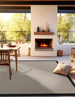 Black 10' x 10' Outdoor Border Square Area Rug Weather Resistant for Patio, Deck, Terrace, Balcony, Porch 100% Polypropylene Classic Bordered Carpet for Sale at Rug Engine