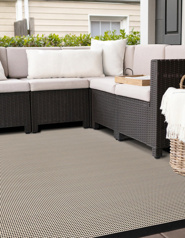Black 10' x 10' Outdoor Border Square Area Rug Weather Resistant for Patio, Deck, Terrace, Balcony, Porch 100% Polypropylene Classic Bordered Carpet for Sale at Rug Engine
