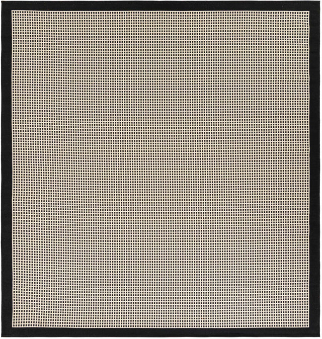 Black 7' 10 x 7' 10 Outdoor Border Square Area Rug Weather Resistant for Patio, Deck, Terrace, Balcony, Porch 100% Polypropylene Classic Bordered Carpet for Sale at Rug Engine