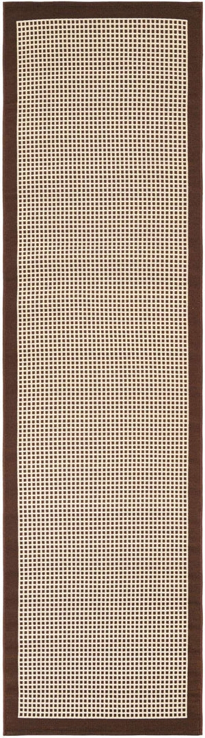 Brown 2' 7 x 10' Outdoor Border Runner Area Rug Weather Resistant for Patio, Deck, Terrace, Balcony, Porch 100% Polypropylene Classic Bordered Carpet for Sale at Rug Engine