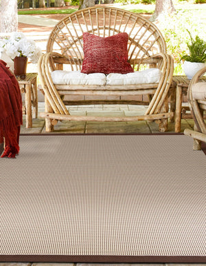 Brown 10' x 10' Outdoor Border Square Area Rug Weather Resistant for Patio, Deck, Terrace, Balcony, Porch 100% Polypropylene Classic Bordered Carpet for Sale at Rug Engine