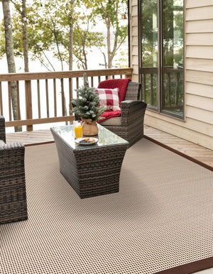 Brown 10' x 10' Outdoor Border Square Area Rug Weather Resistant for Patio, Deck, Terrace, Balcony, Porch 100% Polypropylene Classic Bordered Carpet for Sale at Rug Engine