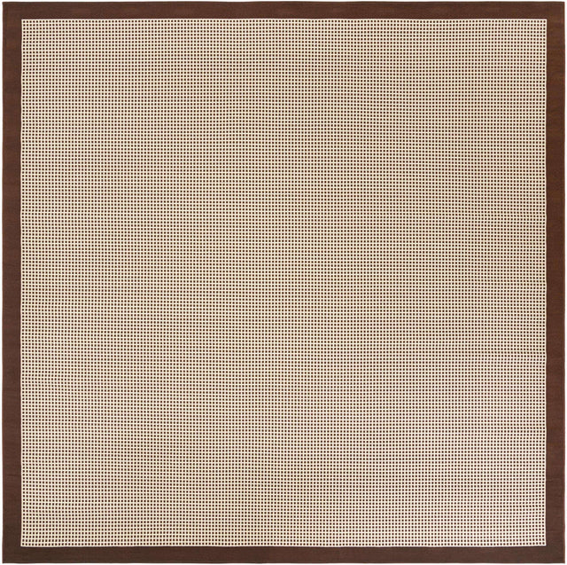 Brown 10' x 10' Outdoor Border Square Area Rug Weather Resistant for Patio, Deck, Terrace, Balcony, Porch 100% Polypropylene Classic Bordered Carpet for Sale at Rug Engine