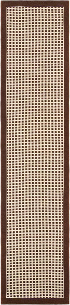Brown 2' 7 x 12' Outdoor Border Runner Area Rug Weather Resistant for Patio, Deck, Terrace, Balcony, Porch 100% Polypropylene Classic Bordered Carpet for Sale at Rug Engine