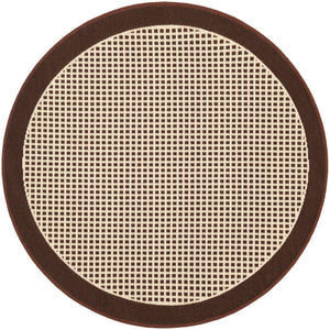 Brown 3' 1 x 3' 1 Outdoor Border Round Area Rug Weather Resistant for Patio, Deck, Terrace, Balcony, Porch 100% Polypropylene Classic Bordered Carpet for Sale at Rug Engine