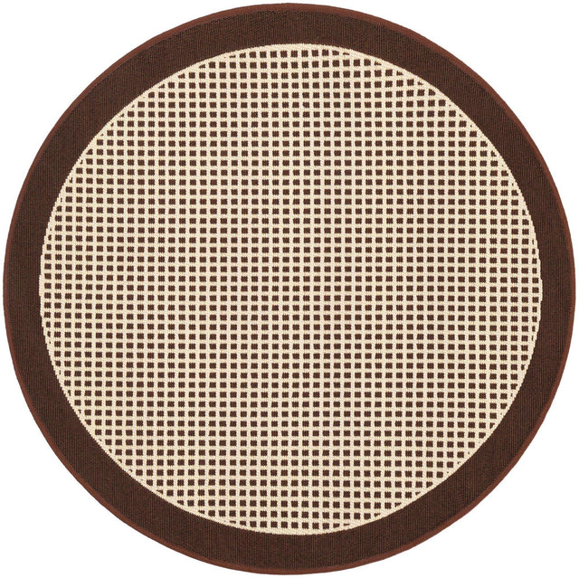 Brown 3' 1 x 3' 1 Outdoor Border Round Area Rug Weather Resistant for Patio, Deck, Terrace, Balcony, Porch 100% Polypropylene Classic Bordered Carpet for Sale at Rug Engine