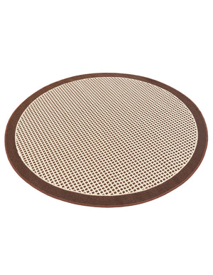 Brown 4' 1 x 4' 1 Outdoor Border Round Area Rug Weather Resistant for Patio, Deck, Terrace, Balcony, Porch 100% Polypropylene Classic Bordered Carpet for Sale at Rug Engine