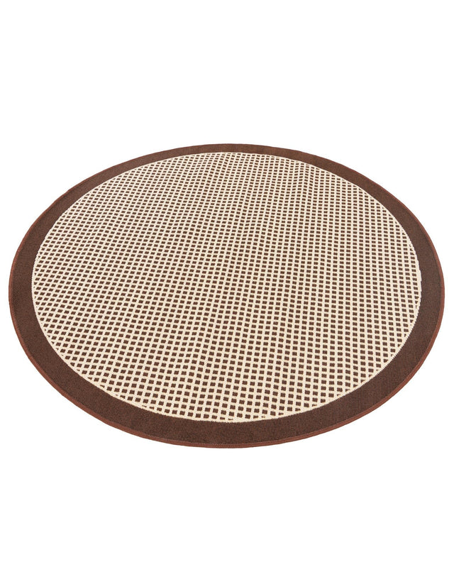 Brown 4' 1 x 4' 1 Outdoor Border Round Area Rug Weather Resistant for Patio, Deck, Terrace, Balcony, Porch 100% Polypropylene Classic Bordered Carpet for Sale at Rug Engine