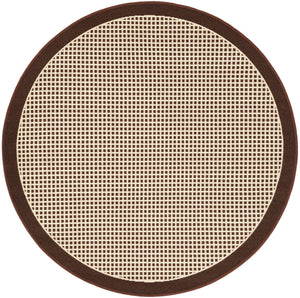 Brown 4' 1 x 4' 1 Outdoor Border Round Area Rug Weather Resistant for Patio, Deck, Terrace, Balcony, Porch 100% Polypropylene Classic Bordered Carpet for Sale at Rug Engine