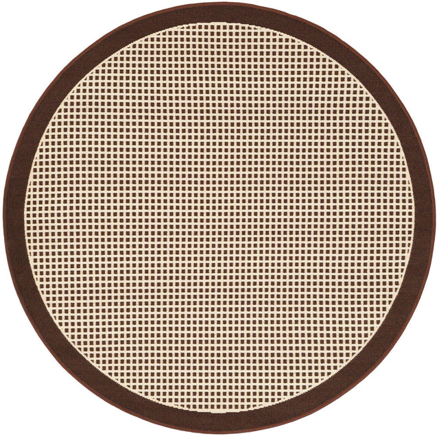 Brown 4' 1 x 4' 1 Outdoor Border Round Area Rug Weather Resistant for Patio, Deck, Terrace, Balcony, Porch 100% Polypropylene Classic Bordered Carpet for Sale at Rug Engine