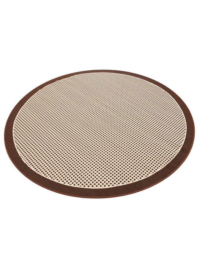 Brown 5' 1 x 5' 1 Outdoor Border Round Area Rug Weather Resistant for Patio, Deck, Terrace, Balcony, Porch 100% Polypropylene Classic Bordered Carpet for Sale at Rug Engine