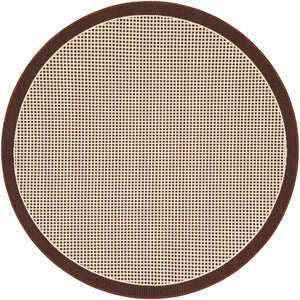 Brown 5' 1 x 5' 1 Outdoor Border Round Area Rug Weather Resistant for Patio, Deck, Terrace, Balcony, Porch 100% Polypropylene Classic Bordered Carpet for Sale at Rug Engine