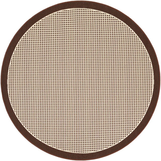 Brown 5' 1 x 5' 1 Outdoor Border Round Area Rug Weather Resistant for Patio, Deck, Terrace, Balcony, Porch 100% Polypropylene Classic Bordered Carpet for Sale at Rug Engine