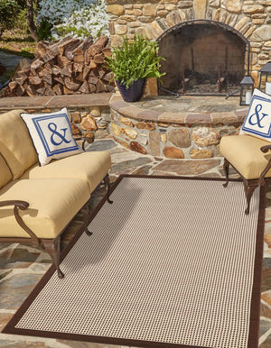 Brown 2' x 3' 1 Outdoor Border Rectangle Area Rug Weather Resistant for Patio, Deck, Terrace, Balcony, Porch 100% Polypropylene Classic Bordered Carpet for Sale at Rug Engine