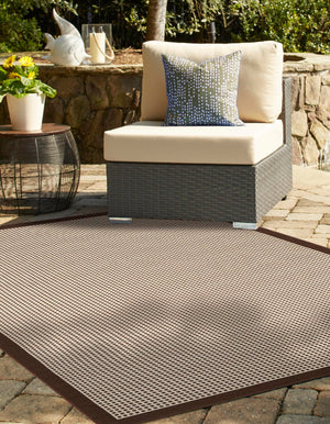 Brown 5' 1 x 7' 1 Outdoor Border Rectangle Area Rug Weather Resistant for Patio, Deck, Terrace, Balcony, Porch 100% Polypropylene Classic Bordered Carpet for Sale at Rug Engine