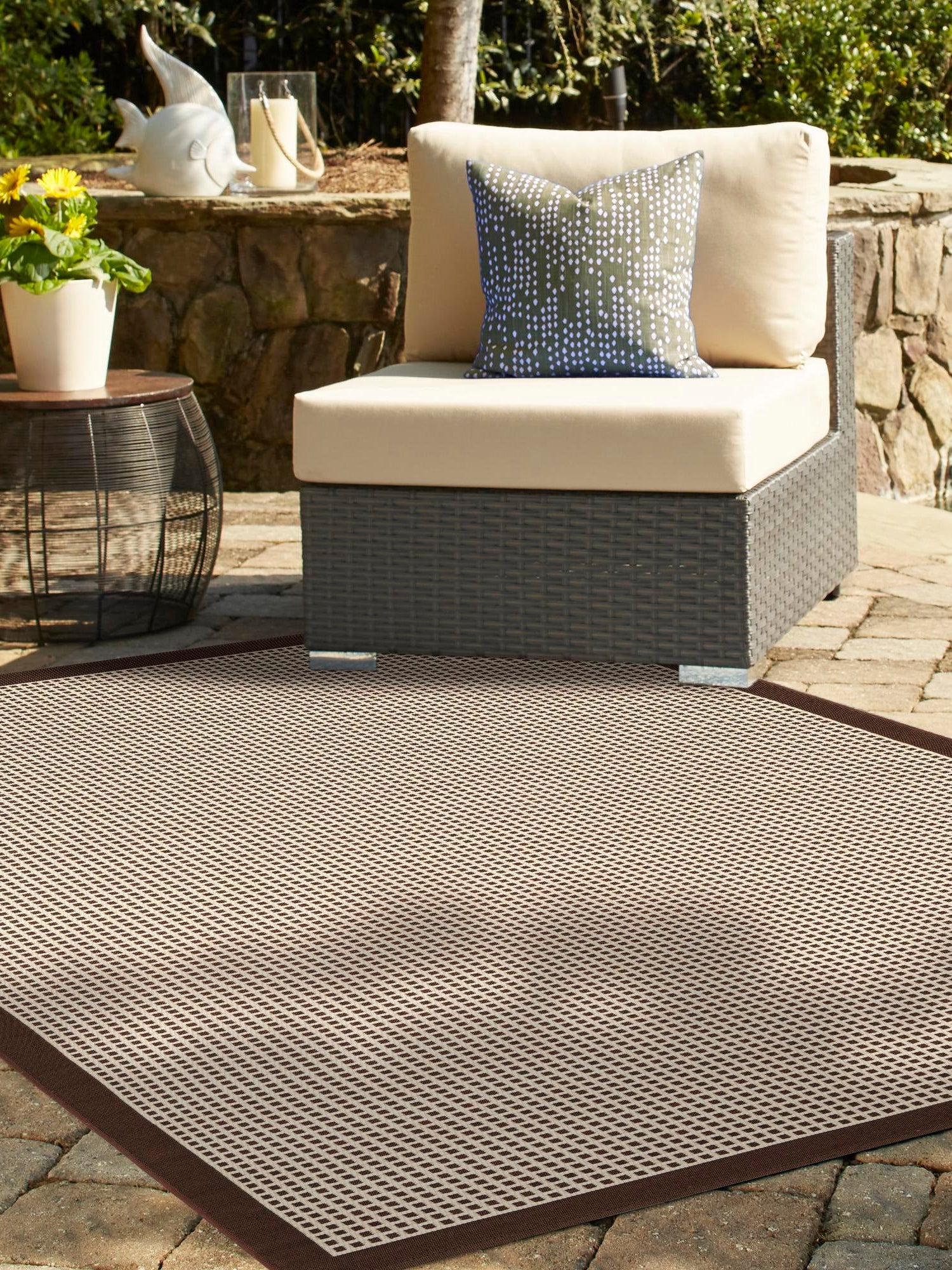 Brown 10' x 14' 1 Outdoor Border Rectangle Area Rug Weather Resistant for Patio, Deck, Terrace, Balcony, Porch 100% Polypropylene Classic Bordered Carpet for Sale at Rug Engine