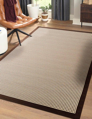 Brown 5' 1 x 8' Outdoor Border Rectangle Area Rug Weather Resistant for Patio, Deck, Terrace, Balcony, Porch 100% Polypropylene Classic Bordered Carpet for Sale at Rug Engine