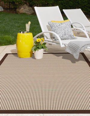 Brown 2' x 3' 1 Outdoor Border Rectangle Area Rug Weather Resistant for Patio, Deck, Terrace, Balcony, Porch 100% Polypropylene Classic Bordered Carpet for Sale at Rug Engine