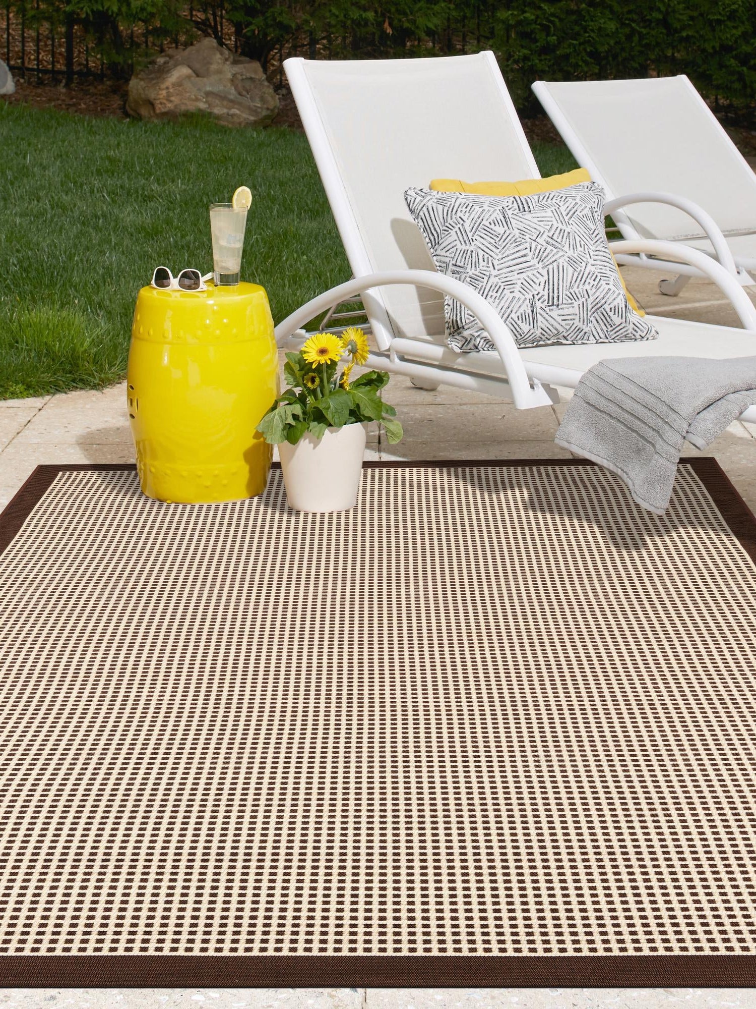 Brown 10' x 14' 1 Outdoor Border Rectangle Area Rug Weather Resistant for Patio, Deck, Terrace, Balcony, Porch 100% Polypropylene Classic Bordered Carpet for Sale at Rug Engine