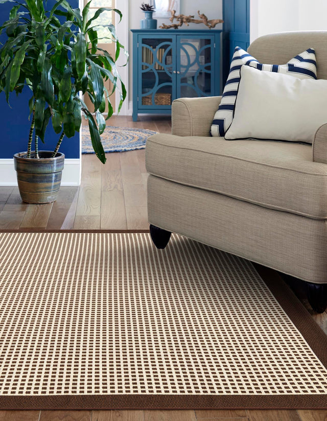 Brown 6' 1 x 9' Outdoor Border Rectangle Area Rug Weather Resistant for Patio, Deck, Terrace, Balcony, Porch 100% Polypropylene Classic Bordered Carpet for Sale at Rug Engine