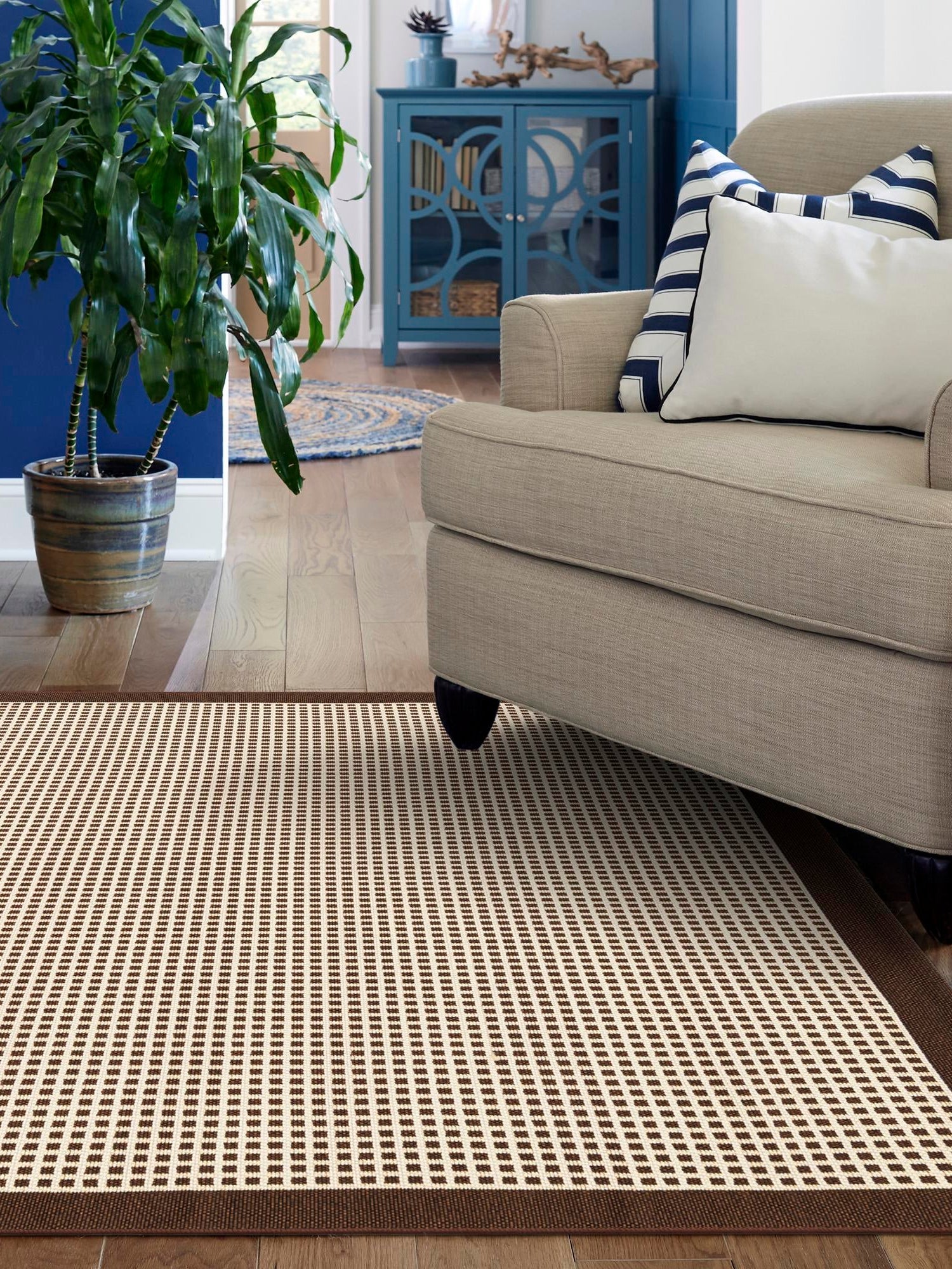Brown 4' 1 x 6' 1 Outdoor Border Rectangle Area Rug Weather Resistant for Patio, Deck, Terrace, Balcony, Porch 100% Polypropylene Classic Bordered Carpet for Sale at Rug Engine