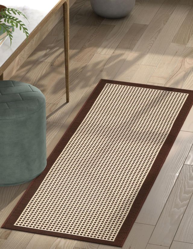 Brown 2' 7 x 10' Outdoor Border Runner Area Rug Weather Resistant for Patio, Deck, Terrace, Balcony, Porch 100% Polypropylene Classic Bordered Carpet for Sale at Rug Engine