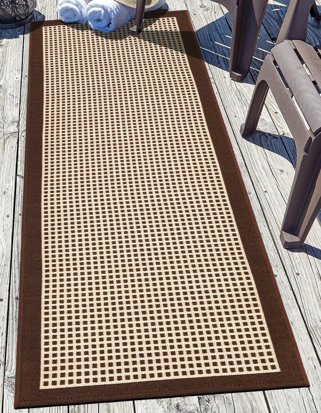 Brown 2' x 5' 1 Outdoor Border Runner Area Rug Weather Resistant for Patio, Deck, Terrace, Balcony, Porch 100% Polypropylene Classic Bordered Carpet for Sale at Rug Engine