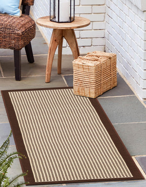 Brown 2' x 5' 1 Outdoor Border Runner Area Rug Weather Resistant for Patio, Deck, Terrace, Balcony, Porch 100% Polypropylene Classic Bordered Carpet for Sale at Rug Engine