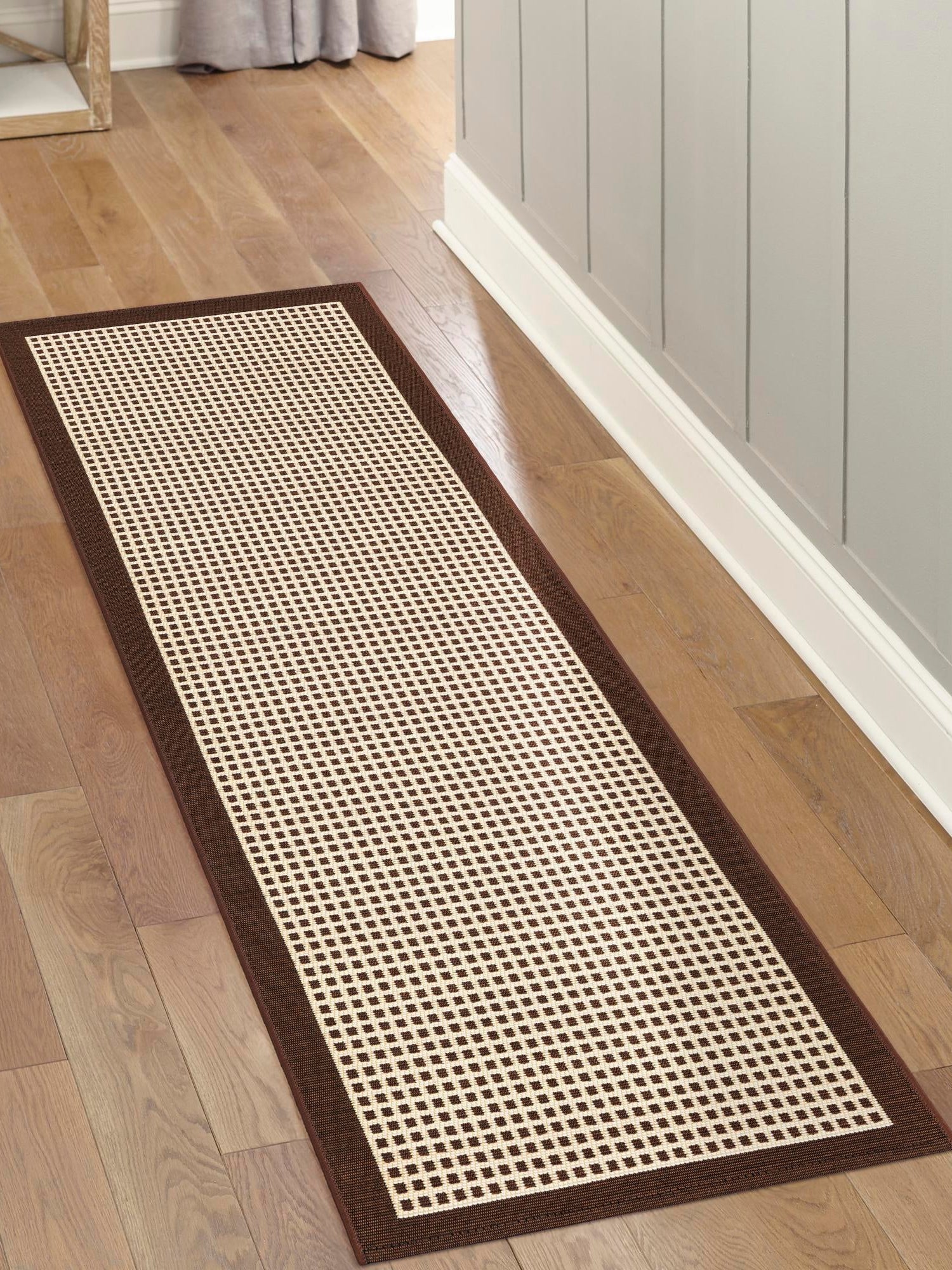 Brown 2' x 6' 1 Outdoor Border Runner Area Rug Weather Resistant for Patio, Deck, Terrace, Balcony, Porch 100% Polypropylene Classic Bordered Carpet for Sale at Rug Engine