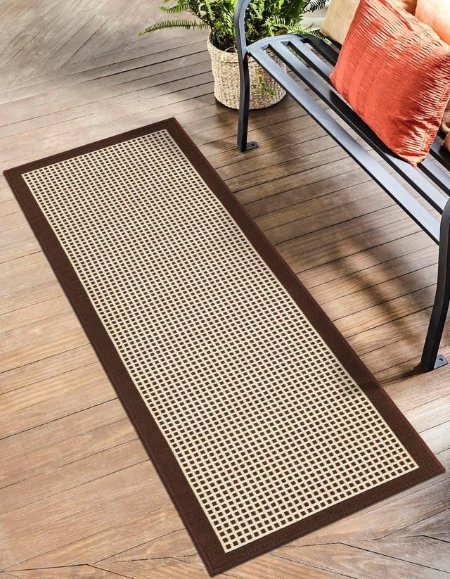 Brown 2' x 6' 1 Outdoor Border Runner Area Rug Weather Resistant for Patio, Deck, Terrace, Balcony, Porch 100% Polypropylene Classic Bordered Carpet for Sale at Rug Engine