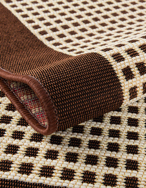 Brown 2' 7 x 10' Outdoor Border Runner Area Rug Weather Resistant for Patio, Deck, Terrace, Balcony, Porch 100% Polypropylene Classic Bordered Carpet for Sale at Rug Engine