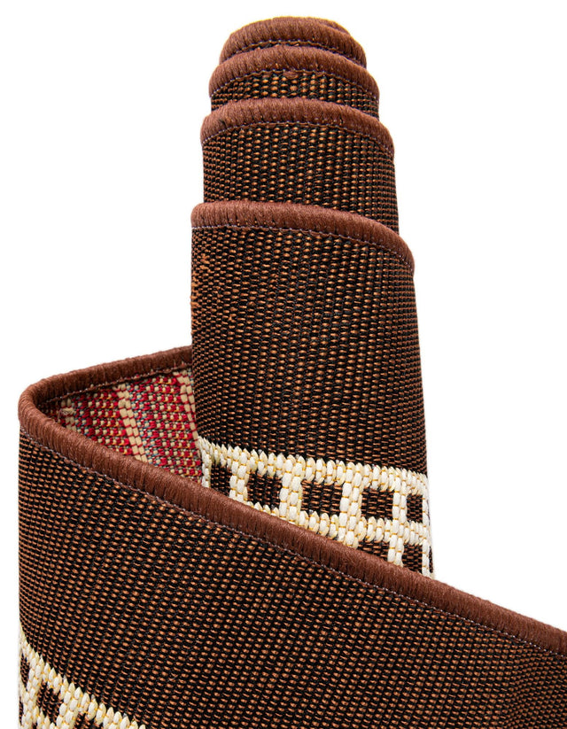 Brown 2' 7 x 10' Outdoor Border Runner Area Rug Weather Resistant for Patio, Deck, Terrace, Balcony, Porch 100% Polypropylene Classic Bordered Carpet for Sale at Rug Engine
