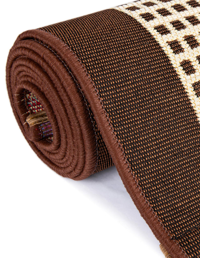 Brown 2' x 5' 1 Outdoor Border Runner Area Rug Weather Resistant for Patio, Deck, Terrace, Balcony, Porch 100% Polypropylene Classic Bordered Carpet for Sale at Rug Engine