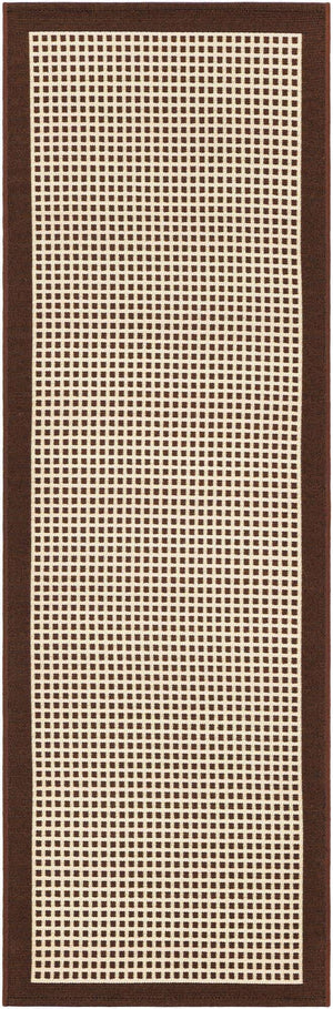 Brown 2' x 6' 1 Outdoor Border Runner Area Rug Weather Resistant for Patio, Deck, Terrace, Balcony, Porch 100% Polypropylene Classic Bordered Carpet for Sale at Rug Engine