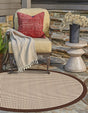 Brown 3' 1 x 3' 1 Outdoor Border Round Area Rug Weather Resistant for Patio, Deck, Terrace, Balcony, Porch 100% Polypropylene Classic Bordered Carpet for Sale at Rug Engine