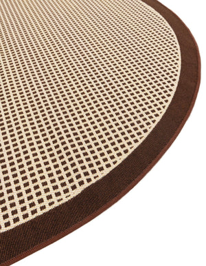 Brown 7' 10 x 7' 10 Outdoor Border Round Area Rug Weather Resistant for Patio, Deck, Terrace, Balcony, Porch 100% Polypropylene Classic Bordered Carpet for Sale at Rug Engine
