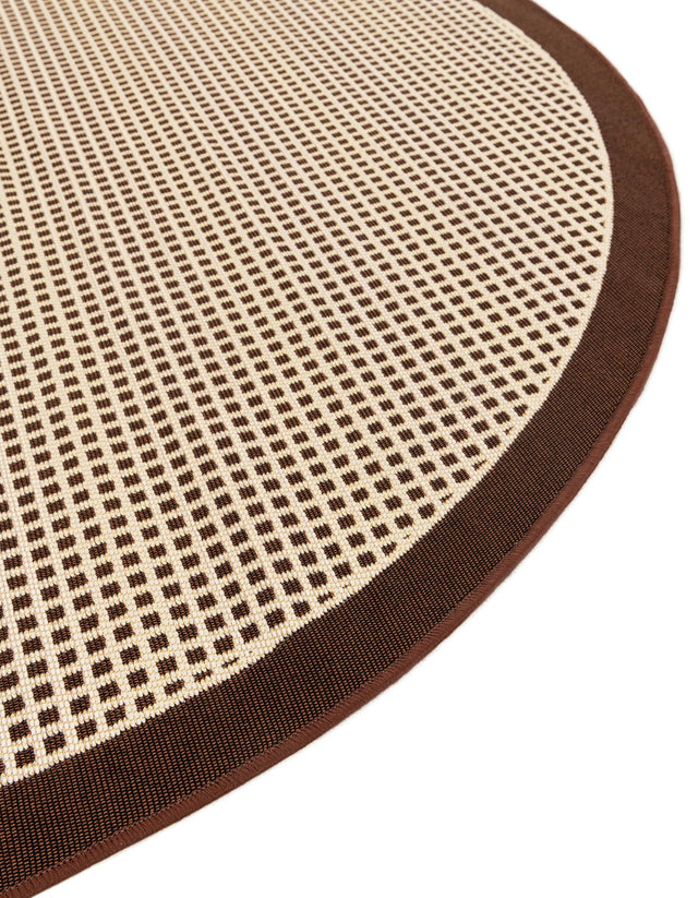 Brown 4' 1 x 4' 1 Outdoor Border Round Area Rug Weather Resistant for Patio, Deck, Terrace, Balcony, Porch 100% Polypropylene Classic Bordered Carpet for Sale at Rug Engine