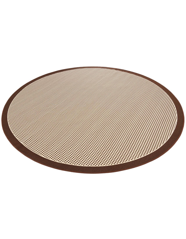Brown 7' 10 x 7' 10 Outdoor Border Round Area Rug Weather Resistant for Patio, Deck, Terrace, Balcony, Porch 100% Polypropylene Classic Bordered Carpet for Sale at Rug Engine