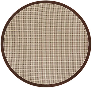 Brown 7' 10 x 7' 10 Outdoor Border Round Area Rug Weather Resistant for Patio, Deck, Terrace, Balcony, Porch 100% Polypropylene Classic Bordered Carpet for Sale at Rug Engine