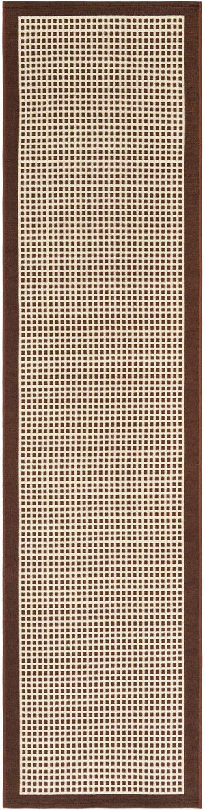Brown 2' x 8' Outdoor Border Runner Area Rug Weather Resistant for Patio, Deck, Terrace, Balcony, Porch 100% Polypropylene Classic Bordered Carpet for Sale at Rug Engine