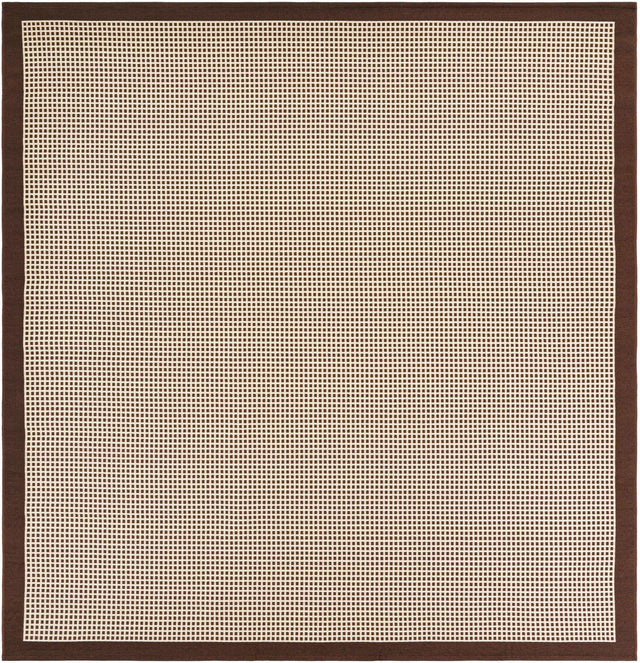 Brown 7' 10 x 7' 10 Outdoor Border Square Area Rug Weather Resistant for Patio, Deck, Terrace, Balcony, Porch 100% Polypropylene Classic Bordered Carpet for Sale at Rug Engine