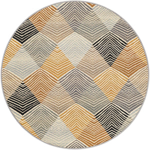 Gray 4' 1 x 4' 1 Outdoor Modern Round Area Rug Weather Resistant for Patio, Deck, Terrace, Balcony, Porch 100% Polypropylene Modern Outside Carpet for Sale at Rug Engine
