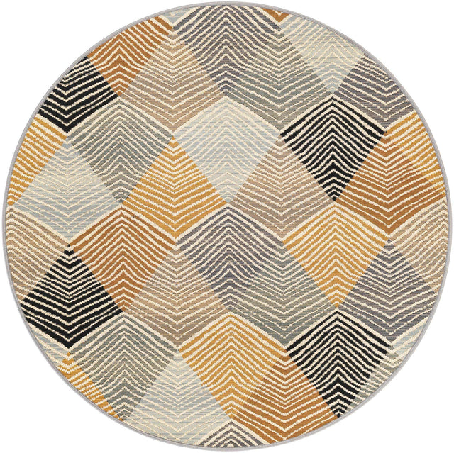 Gray 4' 1 x 4' 1 Outdoor Modern Round Area Rug Weather Resistant for Patio, Deck, Terrace, Balcony, Porch 100% Polypropylene Modern Outside Carpet for Sale at Rug Engine