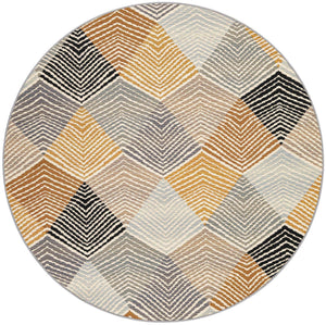 Gray 5' 1 x 5' 1 Outdoor Modern Round Area Rug Weather Resistant for Patio, Deck, Terrace, Balcony, Porch 100% Polypropylene Modern Outside Carpet for Sale at Rug Engine