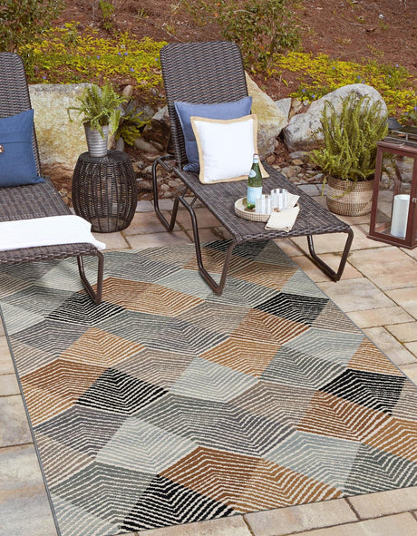 Gray 10' x 14' 1 Outdoor Modern Rectangle Area Rug Weather Resistant for Patio, Deck, Terrace, Balcony, Porch