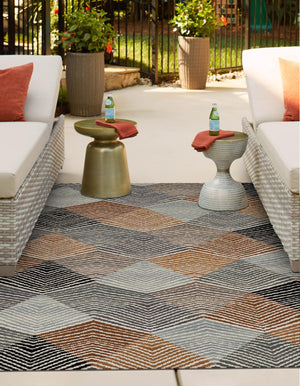 Gray 9' x 12' Outdoor Modern Rectangle Area Rug Weather Resistant for Patio, Deck, Terrace, Balcony, Porch 100% Polypropylene Modern Outside Carpet for Sale at Rug Engine