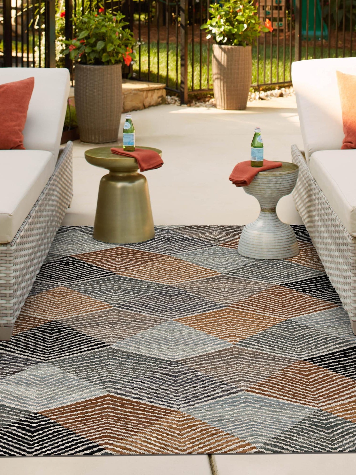 Gray 6' 1 x 9' Outdoor Modern Rectangle Area Rug Weather Resistant for Patio, Deck, Terrace, Balcony, Porch 100% Polypropylene Modern Outside Carpet for Sale at Rug Engine